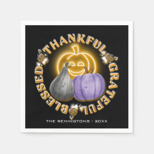 Orange Neon Pumpkin dankbar dankbar, gesegnet Serviette