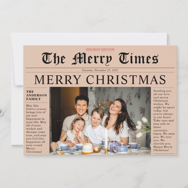 Orange Newspaper Frohe Weihnachts-Spaß-Fotokarte Einladung (Vorderseite)