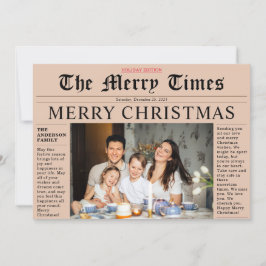 Orange Newspaper Frohe Weihnachts-Spaß-Fotokarte Einladung