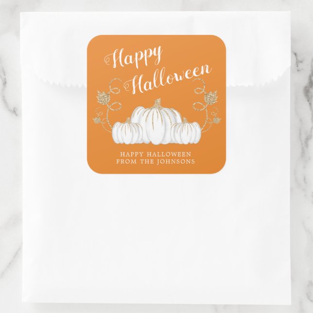 Orange Niedlich Pumpkin Happy Halloween Quadratischer Aufkleber (Tasche)