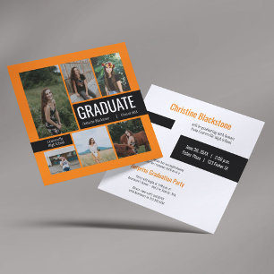 Orange & Noir 6 Photo Graduation Invitation