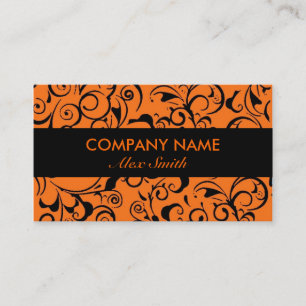 Orange noir damassé motif personnalisé cartes de v