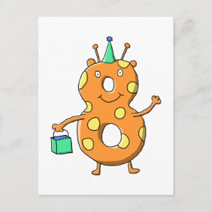 Orange Nr. 8 Monster zum 8. Geburtstag. Postkarte