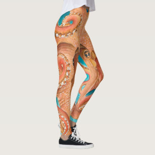 Orange Octopus Aquamarin Wasserfarbe Leggings