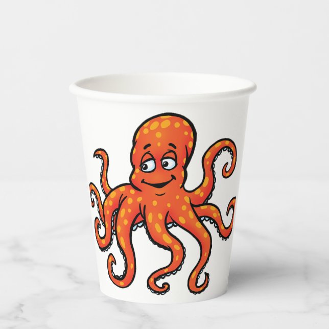 Orange Octopus Cartoon Ocean Sea Creature Pappbecher (Vorderseite)