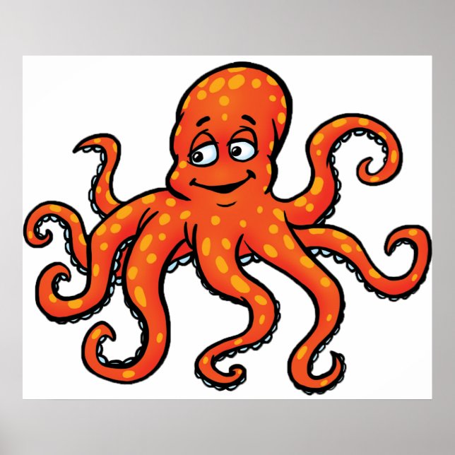 Orange Octopus Cartoon Ocean Sea Creature Poster (Vorne)