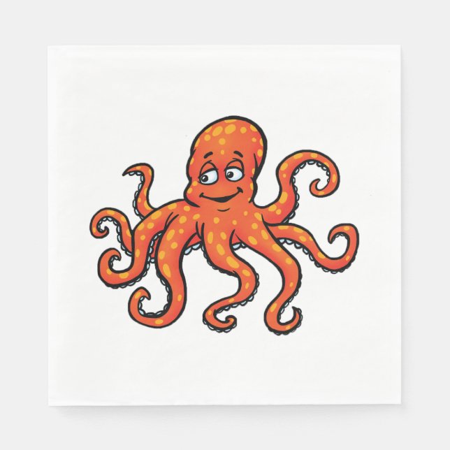 Orange Octopus Cartoon Ocean Sea Creature Serviette (Vorderseite)