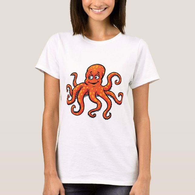 Orange Octopus Cartoon Ocean Sea Creature T-Shirt (Vorderseite)