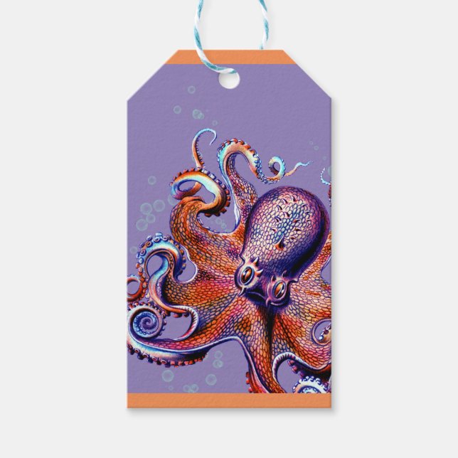 Orange Octopus Geschenkstempel Geschenkanhänger (Vorderseite)