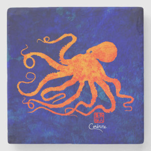 Orange Octopus - Marmor-Untersetzer Steinuntersetzer