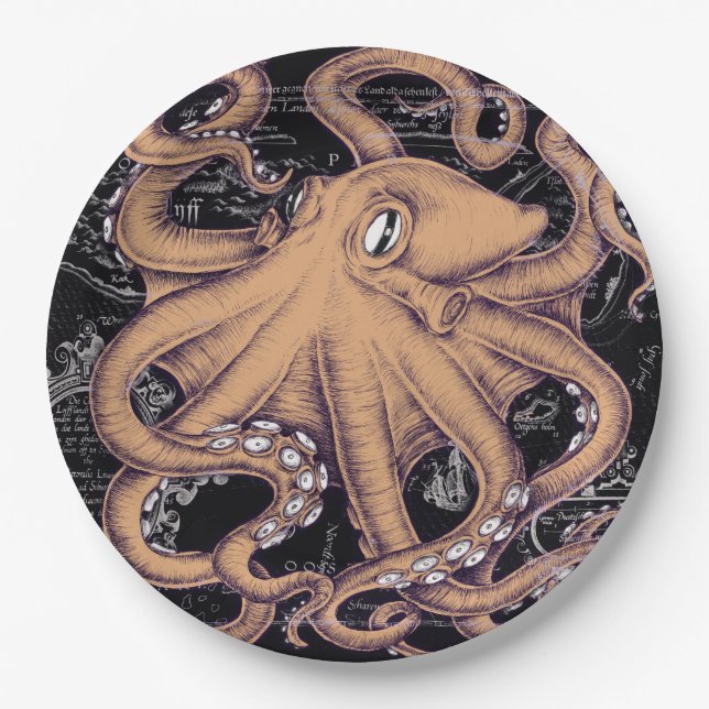 Orange Octopus Tentacles Tinte Pappteller (Vorderseite)