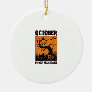 Orange Oktober Halloween Vintage Gruseliges Shirt Keramik Ornament