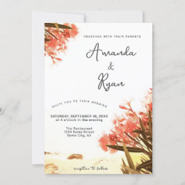 Orange Oleander Blume am Strand Hochzeit Einladung