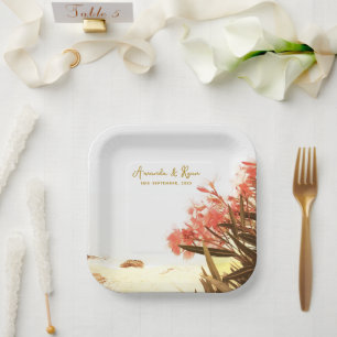 Orange Oleander Blume Beach Wedding Pappteller