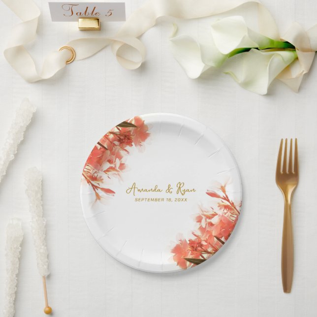 Orange Oleander Blume Floral Beach Wedding Pappteller (Hochzeit)