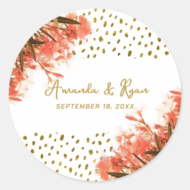 Orange Oleander Blume Floral Beach Wedding Runder Aufkleber (Vorderseite)