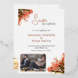 Orange Oleander Blume Foto Wedding Save the Date Folieneinladung