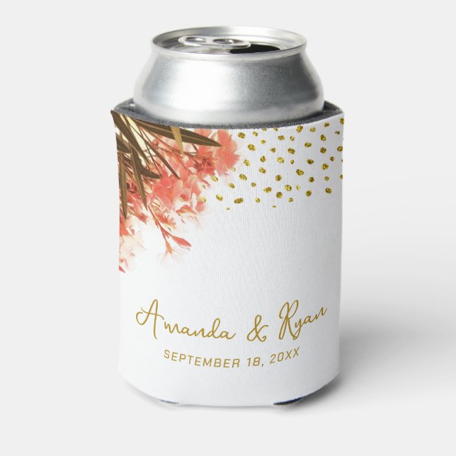 Orange Oleander Blume Gold Glitzer Wedding Dosenkühler (Kanne Rückseite)