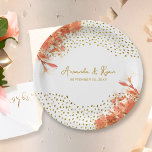 Orange Oleander Blume Gold Glitzer Wedding Pappteller<br><div class="desc">Orange Oleander Blume Floral Beach Gold Glitzer Hochzeitspapier Teller. Schöne orangefarbene Oleander Blume und Imitate Gold Glitzer Punkte. Fügen Sie die Namen der Braut und des Bräutigams und das Hochzeitstermin hinzu.</div>
