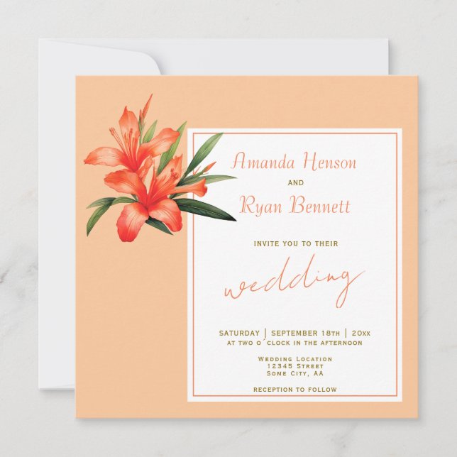 Orange Oleander Watercolor Blume Floral Wedding Einladung (Vorderseite)