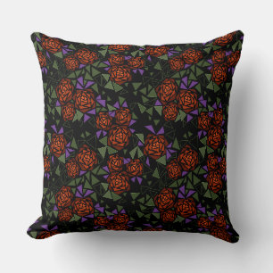orange oliv schwarzes Mosaik Blumenmuster Retro Kissen