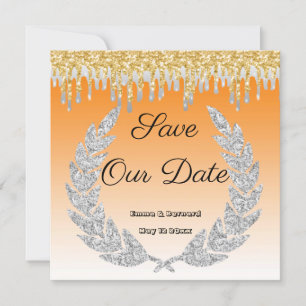 Orange Ombre, Diamond Lorbeer, Gold tropfend Einladung