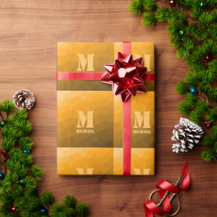 Orange ombre geometrisches Maschenmuster Monogram Geschenkpapier