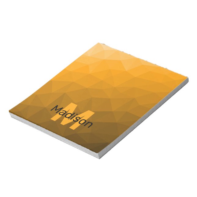 Orange ombre geometrisches Maschenmuster Monogram Notizblock (Rotiert)