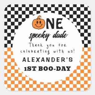 Orange One Spooky Dude Halloween 1. Geburtstag Quadratischer Aufkleber