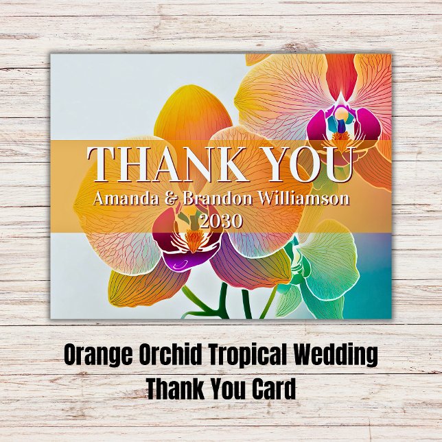 Orange Orange Tropical Mariage Carte de remercieme (Orange Orchid Tropical Wedding Thank You Card
)