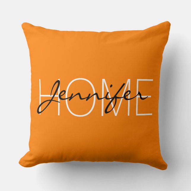 Orange (orange) Zuhause-Monogramm Kissen (Vorderseite)