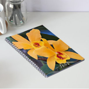 Orange Orchid Blooms Floral Notizblock