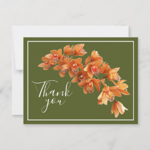 Orange Orchideen grüner Hintergrund Danke Postkarte