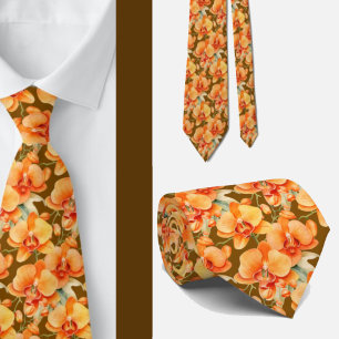 Orange Orchids Herbstfarben Krawatte