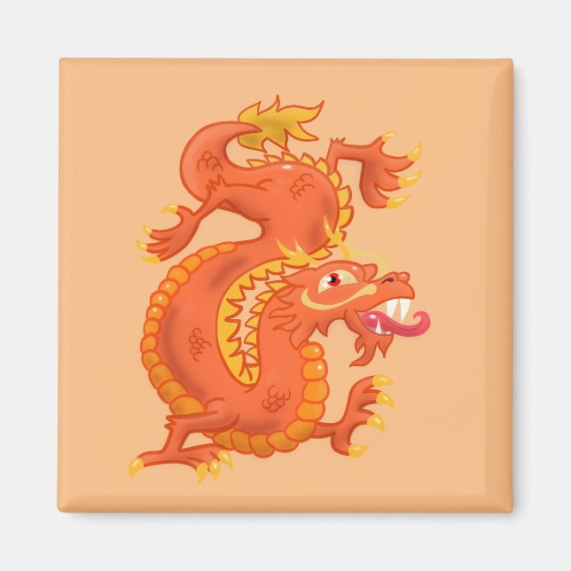 Orange Oriental Dragon Magnet (Vorne)