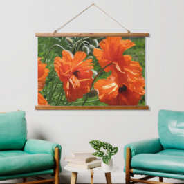 Orange Orientalische Poppies Holzrahmen Wandteppich Mit Holzrahmen