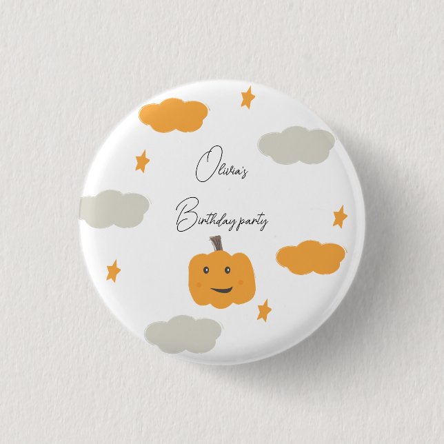 Orange Our Little Pumpkin Birthday Party Moon Star Button (Vorderseite)