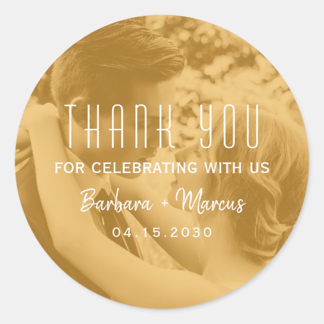 Orange Overlay Photo Wedding Thank You Runder Aufkleber (Vorderseite)