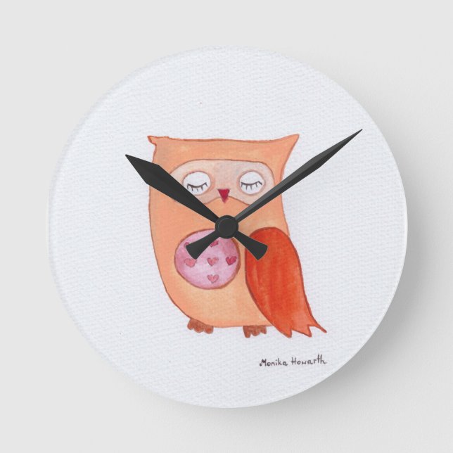 Orange owl runde wanduhr (Vorderseite)
