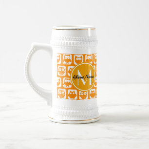 Orange Owls Custom Monogram Bierglas