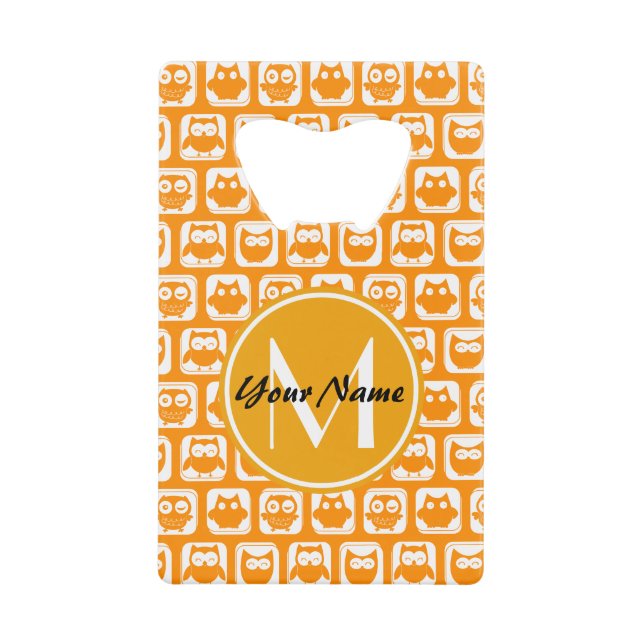 Orange Owls Custom Monogram Kreditkartenflaschenöffner (Vorderseite)