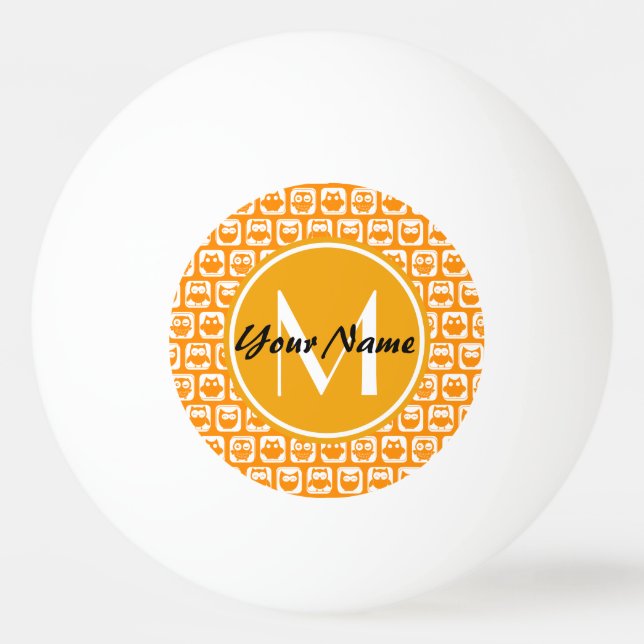 Orange Owls Custom Monogram Tischtennisball (Vorderseite)