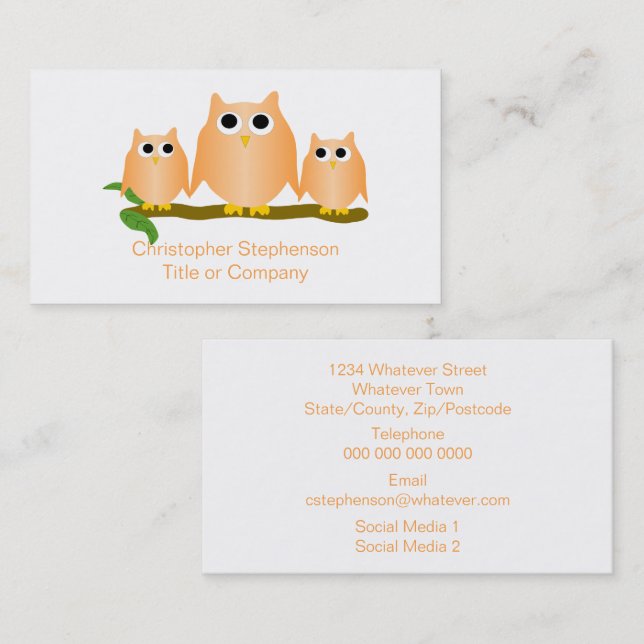 Orange Owls Design Visitenkarte (Vorne/Hinten)