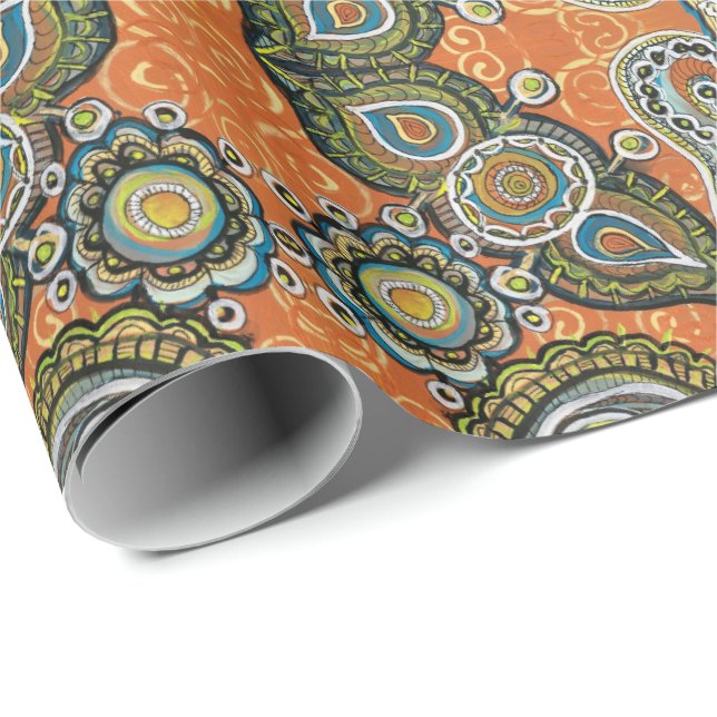 orange Paisley-Geschenkverpackung Geschenkpapier (Rolleneckpunkt)