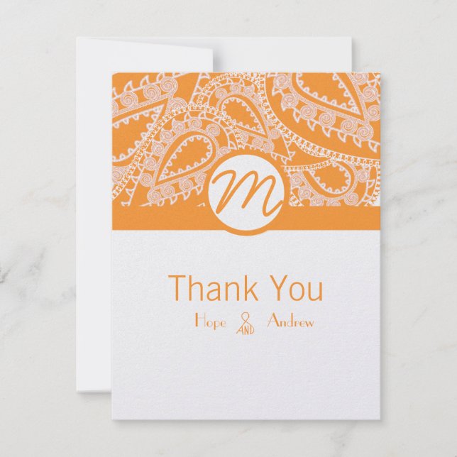 Orange Paisley Mariage Merci Cartes (Devant)