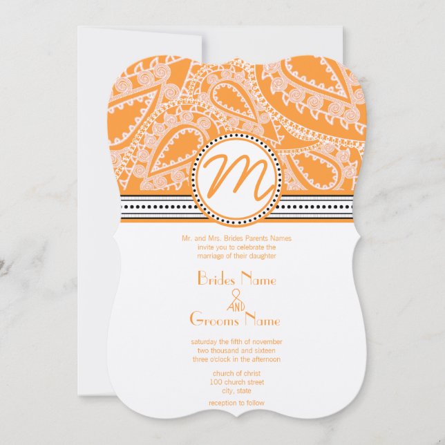 Orange Paisley Wedding Einladung mit Dots (Vorderseite)