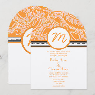 Orange Paisley Wedding Einladung mit Dots