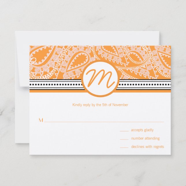 Orange Paisley Wedding RSVP mit Punkten (Vorderseite)