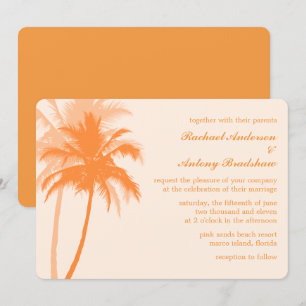 Orange Palm Trees Tropical Wedding Einladung