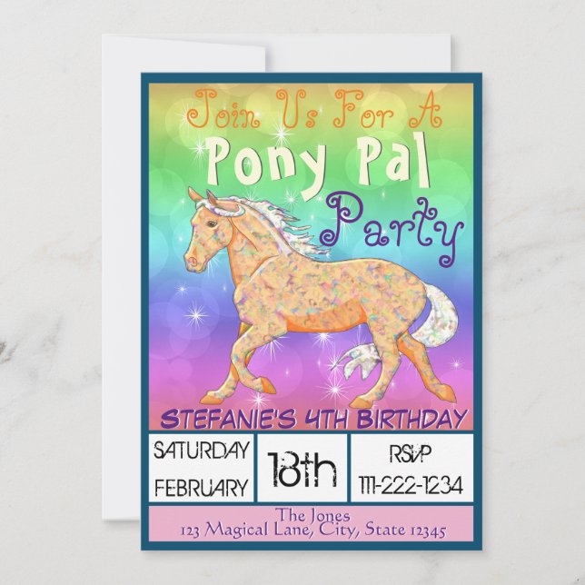 Orange Palomino Birthday II (Glitzern) Einladung (Vorderseite)